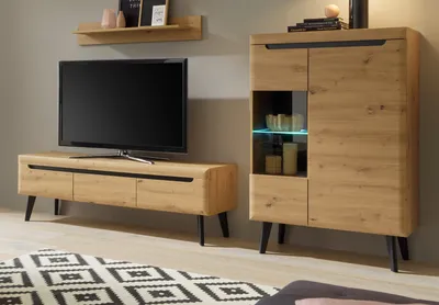 Produktbild von Wohnwand Ronson in Artisan Eiche und schwarz Wohnkombination skandinavisch 270cm