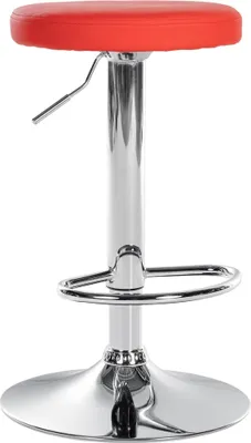 A red and silver adjustable stool.