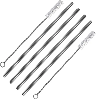 Produktbild von 4er Set Edelstahl Strohhalm 22cm Inkl. Reinigungsbürste | Wiederverwendbare Trinkhalme | Umweltfreundliche Trinkröhrchen Cocktailhalm