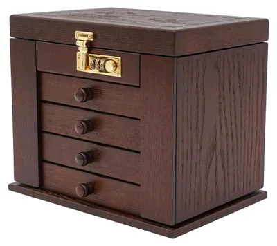 Produktbild von Schmuckkästchen aus Holz - Schmuckbox - 5 Ebenen - 4 Schubladen - Antik Stil - Mit Schloss - Für Ringe, Ohrringe, Halsketten - Braun