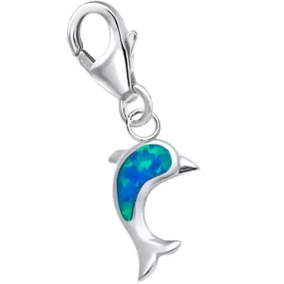 Delfin Charm aus Echtsilber und synth. blauem Opal - Ozean Anhänger

