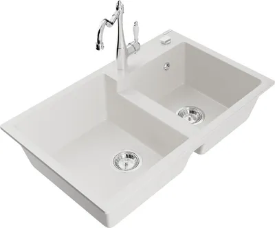 Produktbild von Mexen Tomas 2-Becken-Granitspüle mit Mischbatterie Carla, Weiß - 6516-20-670700-00