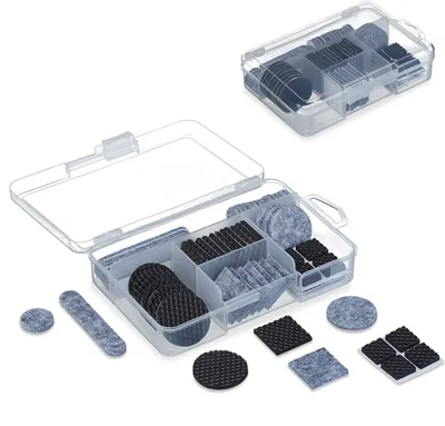 Produktbild von Relaxdays Möbelgleiter, 136er Pack, Filz, EVA, Möbelpads selbstklebend, Filzgleiter & Antirutsch-Pads, grau/schwarz