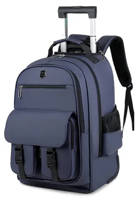 Imagen del producto de Mochila con ruedas y compartimento para portátil de 15,6 pulgadas, fabricada en material PU, de color azul, ideal para oficina y viajes