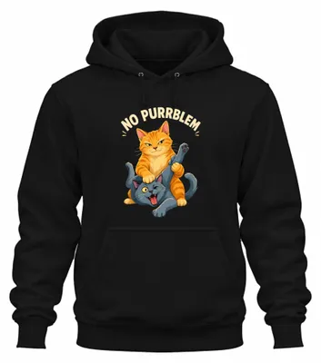 Produktbild von No Purrblem Lustige Katzen Rauferei Statement Sarkasmus Hoodie Kapuzenpullover, Schwarz, S