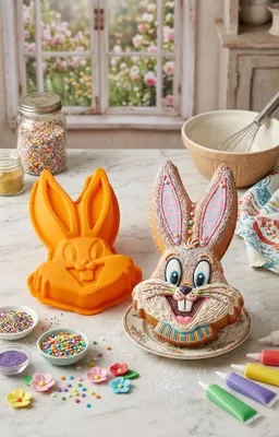 Produktbild von GKA XL Silikon Hase Silikonform Muffinbackform Osterhase Kaninchen Silikonbackform 23 cm Fondant Backform Ostern