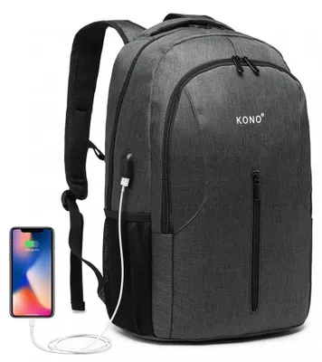 Zdjęcie produktu dla Szary Plecak Męski dla Informatyka Wodoodporny z USB na Laptopa 15,6 Mysoft