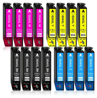 A collection of printer ink cartridges arranged in two rows against a white background.