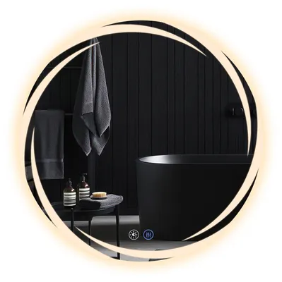 Image de Miroir de salle de bain ZMH avec éclairage, miroir mural rond, diamètre 80 cm, éclairage LED, indice de protection IP44, interrupteur tactile, fonction anti-buée. Miroir avec lumière, variateur d'intensité, idéal pour la salle de bain