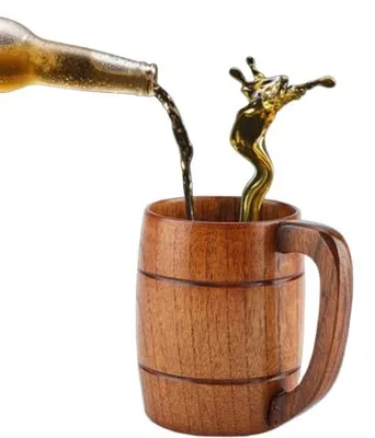 Holz Bierbecher 400 ml mit Henkel, Retro, groß