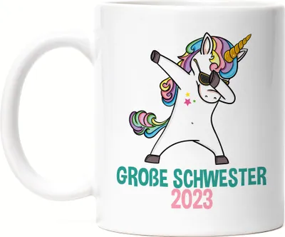 Produktbild von Große Schwester 2023 Tasse Einhorn Dab Schwangerschaft Verkündung Geburt Big Sister Geschenk Ankündigung