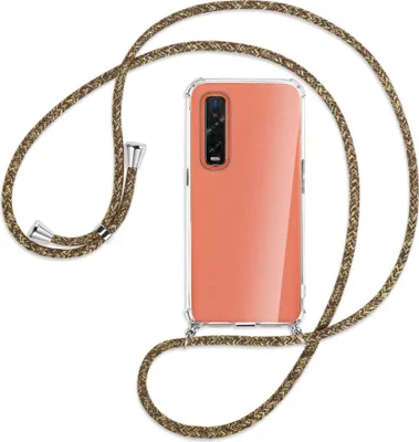 Produktbild von Handykette Backcover-Schutzhülle mit Band (Metall silberfarben) für Oppo Find X2 Pro - braun+beige