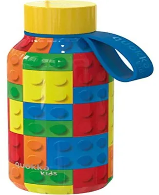 Productafbeelding van Quokka Kids robuuste, roestvrijstalen fles/thermoskan met lus, kleur: Color Bricks, 330 ml, artikelnummer: 40143