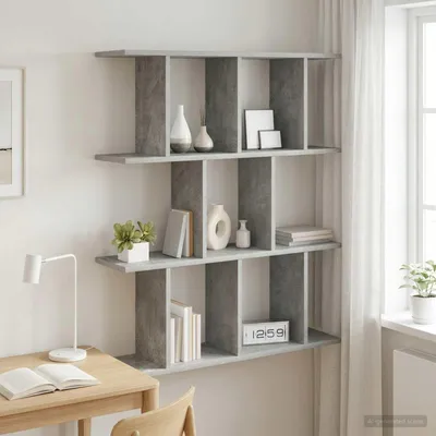 Zdjęcie produktu dla Maison Exclusive - Półka ścienna, kolor betonowy, 102 x 20 x 96 cm, płyta wiórowa