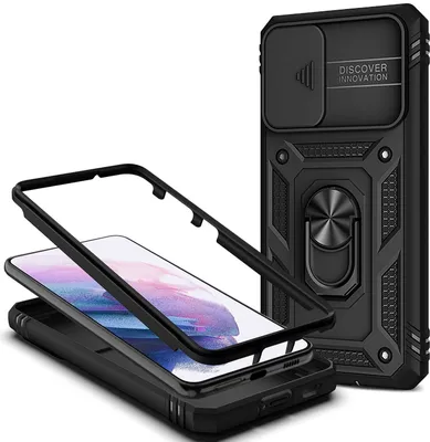 Produktbild von NALIA Military-Style Ringhülle für Samsung Galaxy S21, Extrem Schützend mit Display-Rahmen & Kamera-Abdeckung Schwarz