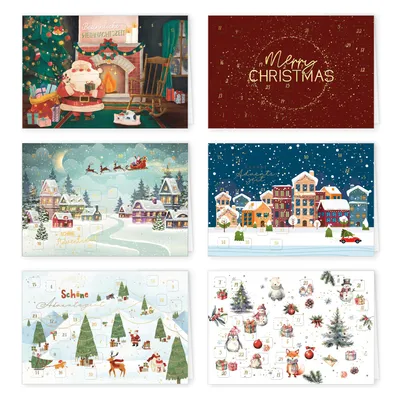 Produktbild von PremiumLine Adventskalenderkarten mit 24 Türchen, mit QR-Codes Rezepte, 6 Stück inkl. Umschlag, Interaktive Adventskalender Grußkarte, DIN A5