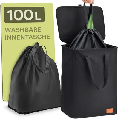 Produktbild von Praknu 100L Pfandflaschen Sammelbehälter Groß – Flaschensammler für Leergut & Altglas – Wasserdichtes, Robustes Oxford-Gewebe – Mit Tragetasche, Kordelzug & Doppelgriffen