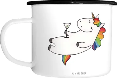 Produktbild von Mr. & Mrs. Panda Emaille Tasse Einhorn Cocktail - Weiß - Geschenk, Metallbecher, Spruch, Teetasse, Geburtstag, Haferl, Freundin, Rum, Einhörner, Caipirinha, großer becher