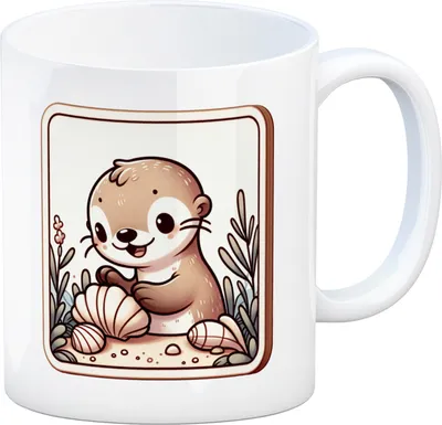 Produktbild von Baby Otter mit Muschel Retro Kaffeebecher