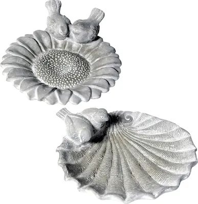 Produktbild von 2 x Vogeltränke/Vogelfutternapf – Sonnenblume & Muschel – Stein – 25 x 23 cm