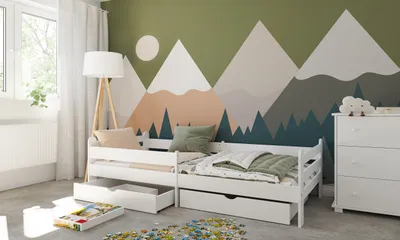 Produktbild von ZEE, Babybett Kinderbett, Jugendbett Riko Geländer, Schubladen, 200x90, Weiß