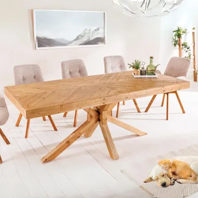 Produktbild von Massiver Esstisch BANDA 160cm natur recycelte Pinie Mikado-Gestell