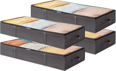 Image de Lot de 4 bacs de rangement pour sous-de-lit, gris, grande capacité
