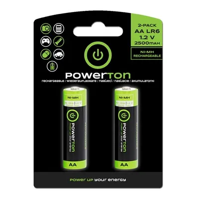 Produktbild von Wiederaufladbare Batterien, AA (HR6), 1,2V, 2500mAh, Powerton, Blister, 2er-Pack