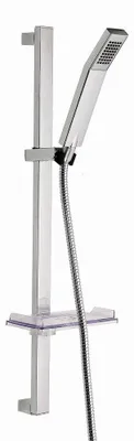 Produktbild von Duschstange eckig mit Handbrause und Brauseschlauch komplett verchromt