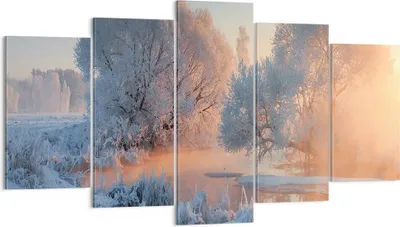Produktbild von Bild auf Leinwand - Leinwandbild - Winter Schnee Fluss - 160x85cm - Wand Bild - Wanddeko - Leinwanddruck - Bilder - Kunstdruck - Wanddekoration - Leinwand bilder - Wandkunst - EA160x85-4108