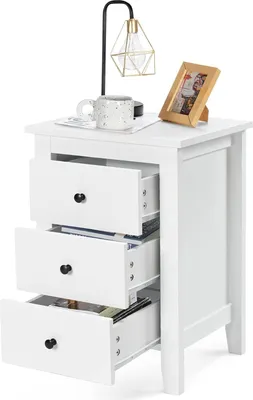Immagine prodotto di KOMFOTTEU Comodino a 3 cassetti, tavolino in legno, comodino 46 x 37 x 65 cm, comodino per soggiorno, camera da letto (1, bianco)