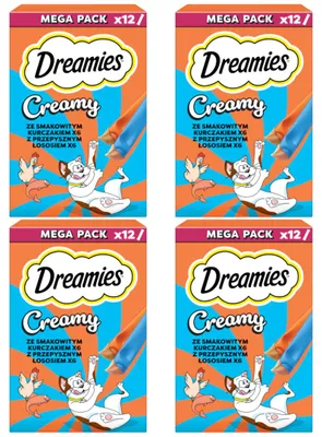 Produktbild von Dreamies Creamy 48x10g Cremige Katzenleckerlis mit Huhn und Lachs