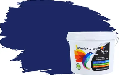 Produktbild von RyFo Colors Bunte Wandfarbe Manufakturweiß Tiefseeblau 3l - weitere Blau Farbtöne und Größen erhältlich, Deckkraft Klasse 1, Nassabrieb Klasse 1