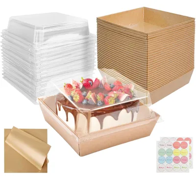 30 Kuchen-Transportboxen aus Karton, 12 cm, braun, mit Deckel