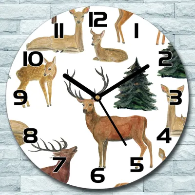 Produktbild von Wanduhr aus Glas Rund fi 30 Waldhirsch braun Quarz Deko Schlafzimmer Büro