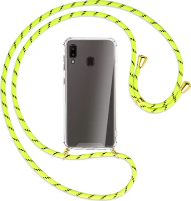 Produktbild von Handykette Backcover-Schutzhülle mit Band (Metall goldfarben) für Samsung Galaxy A20e - neongelb