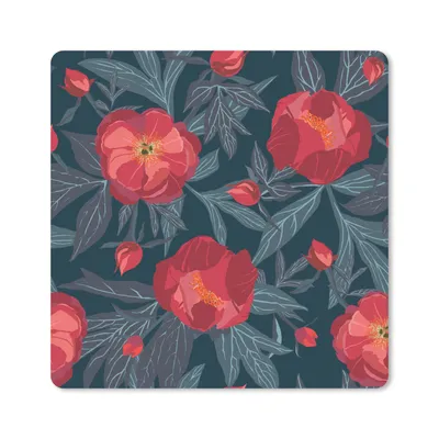 Produktbild von MuchoWow® Mauspad Mousepad Blumen - Rot - Blätter - Muster 20x20 cm - Mousepads - Maus Mat - Pad - Mausunterlage - Desk Mat - Bureauartikeln