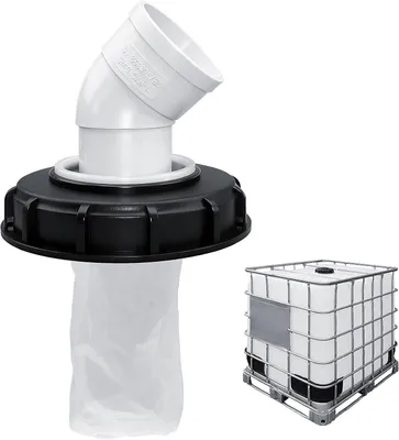Obrázek produktu pro Víkový filtr IBC s omyvatelným nylonovým filtrem, vhodný pro IBC kontejnery a nádrže na dešťovou vodu DN 75 DN 150, spojka potrubí 45°, příslušenství k IBC nádržím, skladování dešťové vody