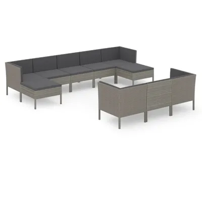 Produktbild von vidaXL 10-tlg. Garten-Lounge-Set mit Auflagen Poly Rattan Grau