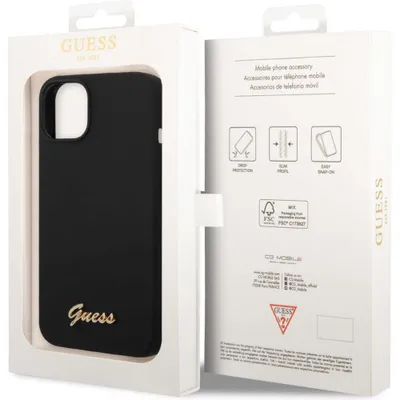 Produktbild von Guess Kappe für iPhone 14 6.1" GUHCP14SSLSMK schwarzes Hartschalengehäuse Silikon Vintage Gold Logo
