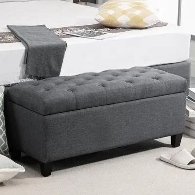 Produktbild von Sweiko Sitzbank mit Stauraum Polsterbank mit Leinenoptik, Sitztruhe mit Holzbeine, Truhenbank für Wohnzimmer Schlafzimmer Flur 100 x 40 x 44 cm Dunkelgrau