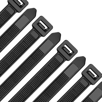 Obrázek produktu pro Černé stahovací pásky, délka 250 mm, šířka 7,6 mm, 1000 kusů, odolné vůči UV záření, nylon, pevnost v tahu 55 kg