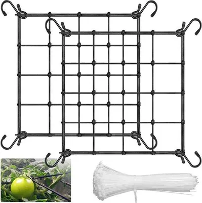 Obrázok produktu pre Záhradná oporná sieť, 2 ks, 60 x 60 cm, rozťahovateľná, elastická sieť s háčikmi, na záhradné opory pre rastliny, v balení sú zahrnuté 1 balenie viazacích pásiek