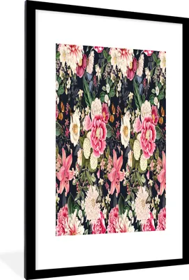 Produktbild von MuchoWow® MuchoWow® Gerahmtes Poster Blumen - Anemone - Lilie - Collage 60x90 cm - Poster mit zchwarzem Bilderrahmen - Dekoration - Wandposter Wohnzimmer - Hochwertig