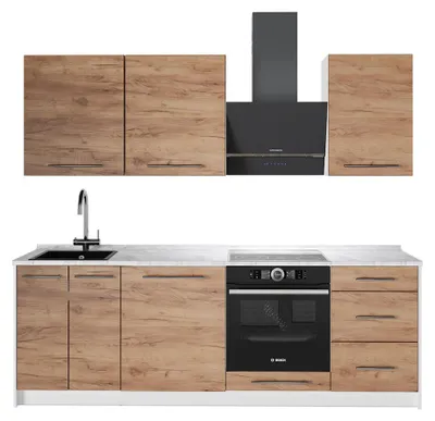 Produktbild von Küchenzeile Vicco Fame-Line Goldkraft Eiche/Weiß 230 cm, AP Marmor, Model 62940
