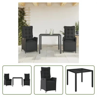 Produktbild von The Living Store 3-tlg. Garten-Essgruppe mit Kissen Schwarz Poly Rattan