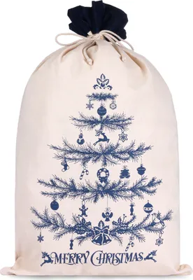 Image de BRUBAKER Sac de Noël Sapin bleu - 80 cm Sac cadeau de Noël - Sac de Saint-Nicolas en coton, 1 pièce