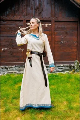 Produktbild von Wikinger Kleid "Lagertha" Natur/Blau XL