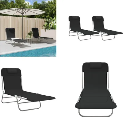 Immagine prodotto di vidaXL Lettini pieghevoli 2 pezzi in textilene nero e acciaio - Lettino da sole - Lettino da giardino - Lettino da esterno