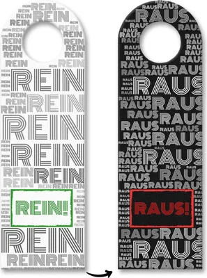 Produktbild von Türhänger aus Filz Rein oder raus mit Wortwolken